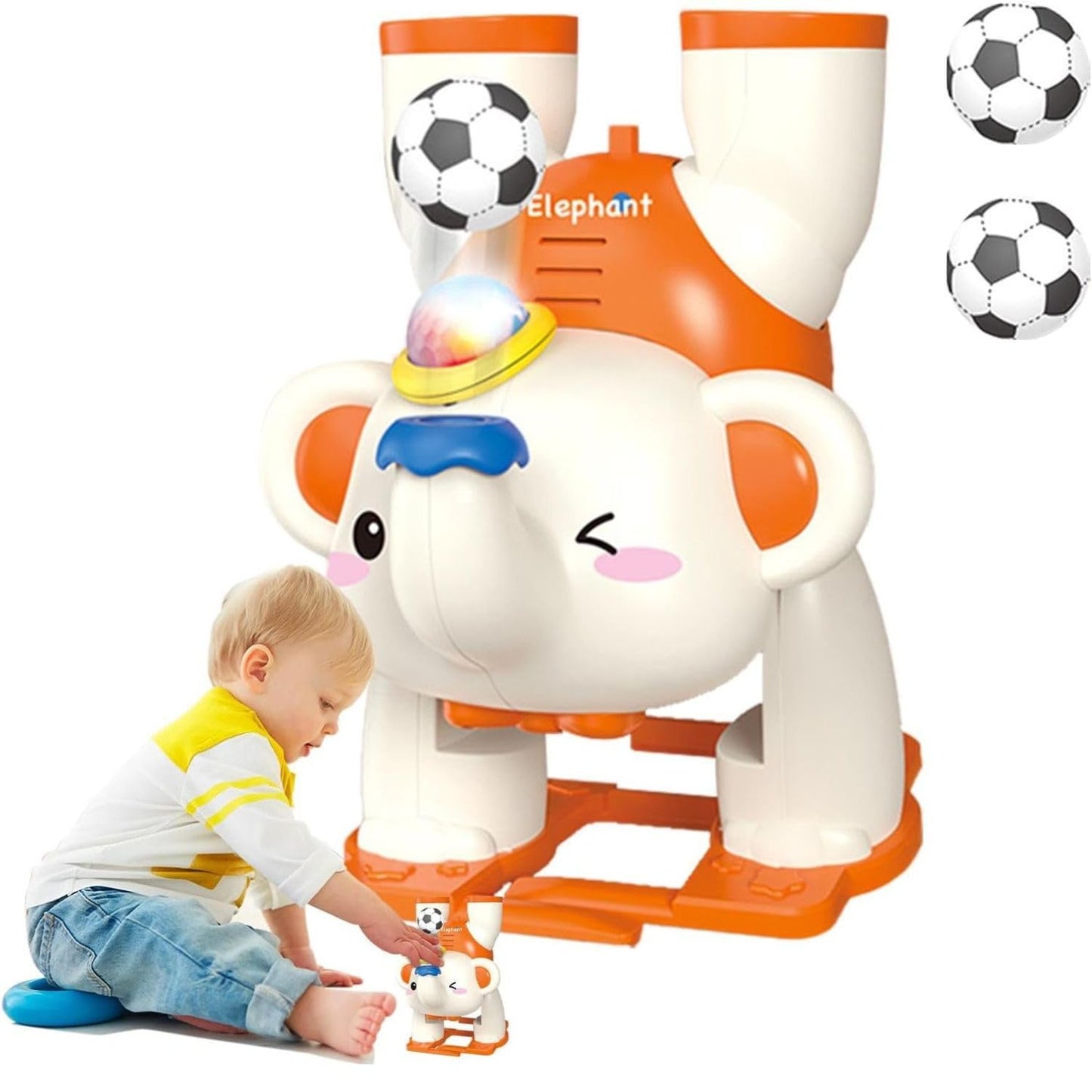 677B Musical Elephant Toy with Blowing Ball, Light & Sound, Battery Operated, Colorful Lights, Fun Sound Effects {Multicolor}