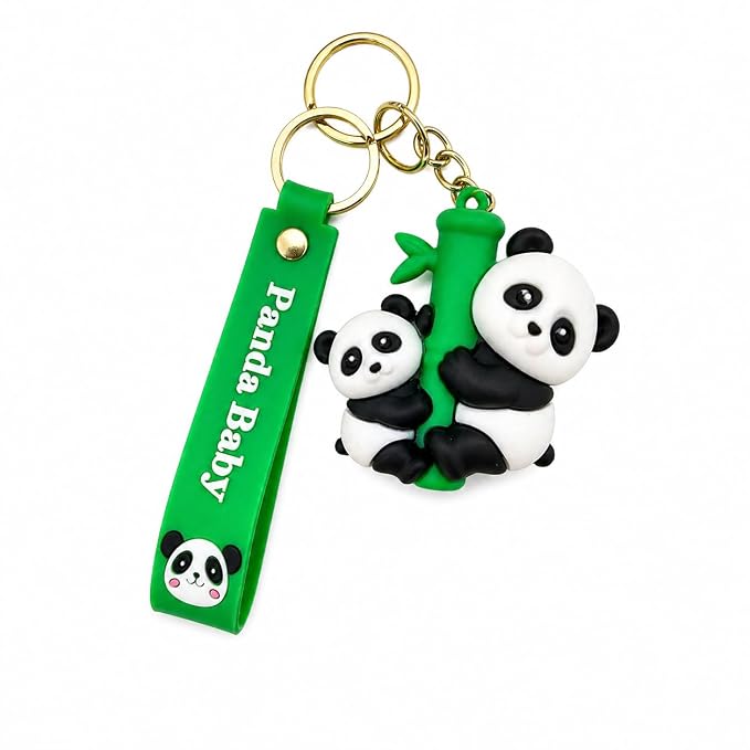 21330 Soft PVC Panda Baby Keychain with Silicone Strap | Cute Panda & Bamboo Key Ring for Men, Women, Boys & Girls | Cartoon Bag Charm for Car Keys, Backpack & Gifts