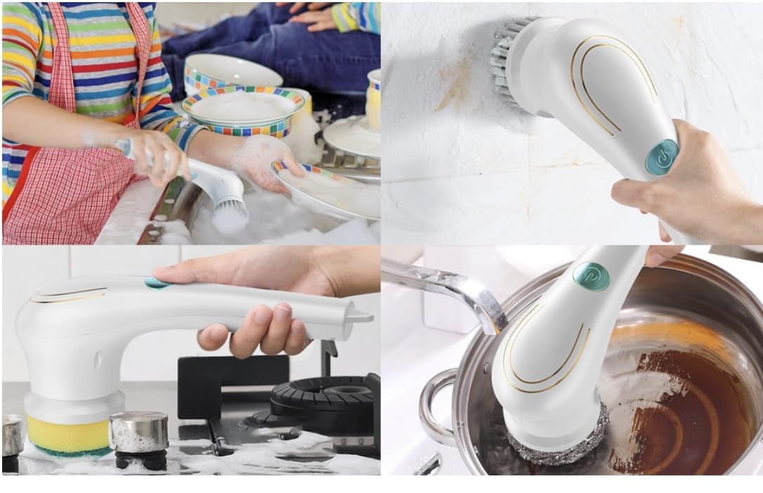 20134 Electric 5 in 1 Spin Scrubber, Handheld Portable Electric Spin Cleaning Brush for Multi-Use Multipurpose Dish, Pots, Wall, Kitchen, Shoe, Car, Surfaces.