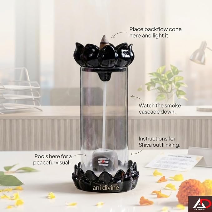 21037 Shiva Smoke Fountain Polyresin Back Flow shivling Incense Holder with 10 Back Flow Incense Cones