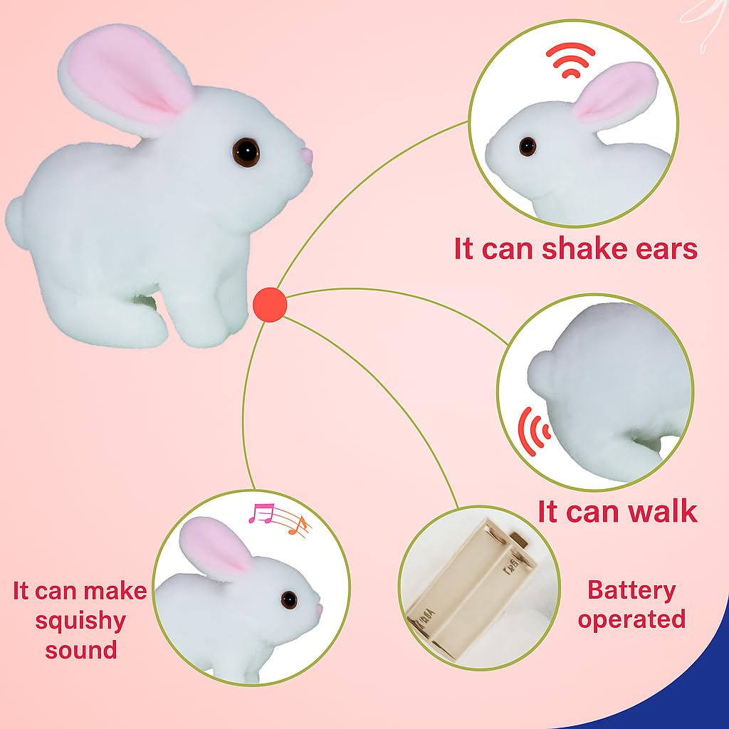 20698 Walking & Talking Rabbit Toy – Realistic Plush Bunny with Sound,Light Hopping Action, Wiggle Ears & Twitch Nose, Soft Electronic Pet Toy for Kids & Babies (White)