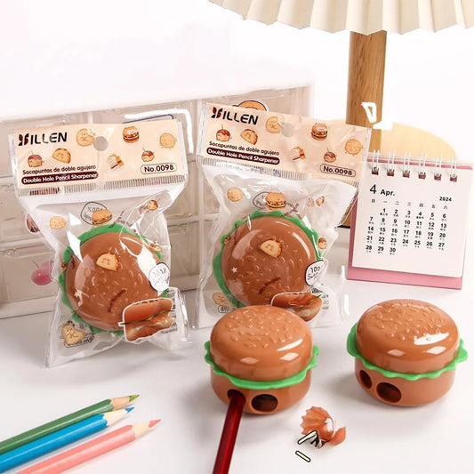 0098 Double Hole Fast Food Burger Pencil Sharpener for Kids, School Stationery