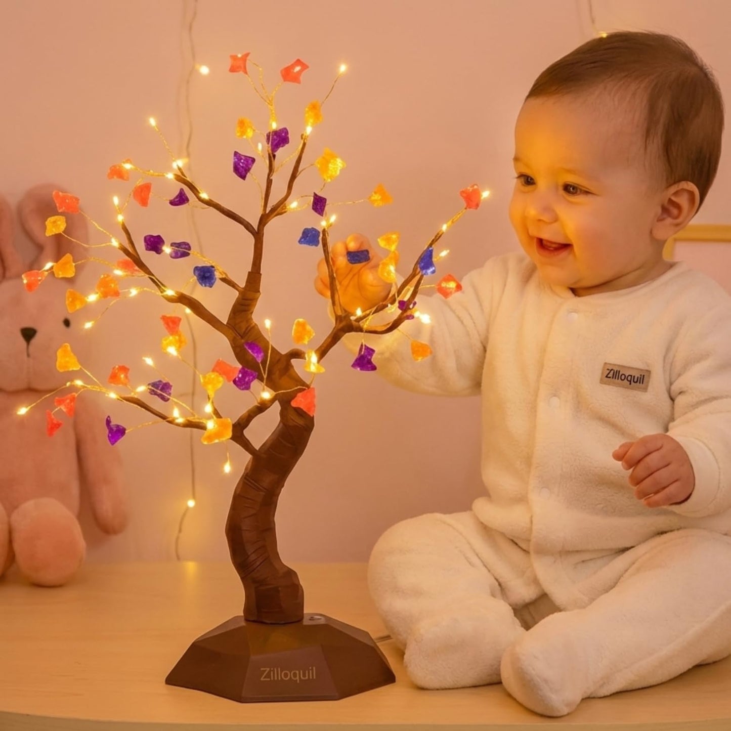21075 Crystal Sparkly Aesthetic Fairy Bonsai Adjustable Tree Light Lamp with 2 Lighting Modes, Touch Sensor, Battery & USB Operated Magic DIY Home Decoration Tabletop Desk Night Lamp (Stone Tree)