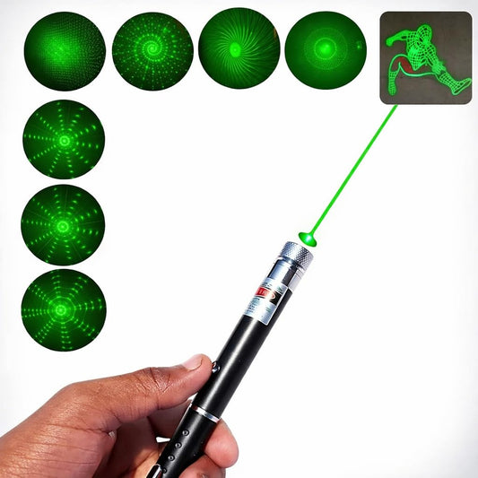 20765 Laser Pointer Pen Set with Multiple 8 Star Caps | High Power Green Laser Light Pen for Presentation, Teaching & Outdoor Use | Metal Body Laser Pointer Kit