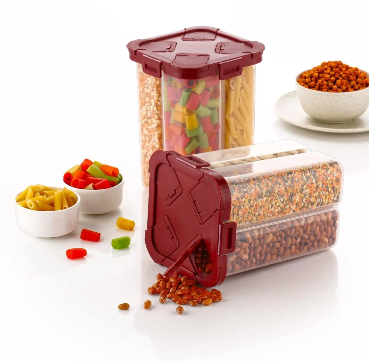 10448 2000ml Airtight 4 Compartment Food Storage Box – BPA-Free Plastic Container for Kitchen, Pantry & Fridge
