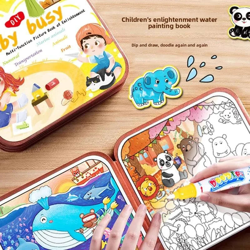 CK-3337 Water Magic Coloring Busy Books with Refillable Pen – 2 in 1 Busy Binder for Toddlers No-Mess Water Reveal Activity Book Set for Kids – Reusable Travel-Friendly