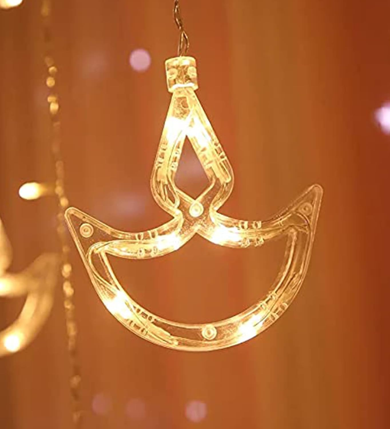 20306  12 Diya LED Curtain String Lights – 138 LEDs, 8 Flashing Modes, Warm White Copper Wire Decorative Lights for Diwali, Christmas, Wedding, Home