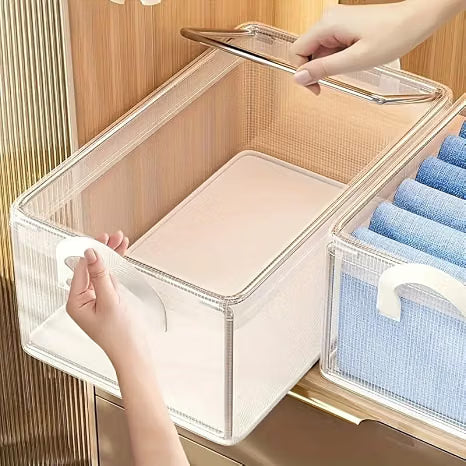 21248 Transparent foldable cloth organizer 26l | Steel Frame Wardrobe Organizer | Foldable Clothes Storage for cloth, toy, blanket | Foldable Non Woven Wardrobe Organizer Clothes Container