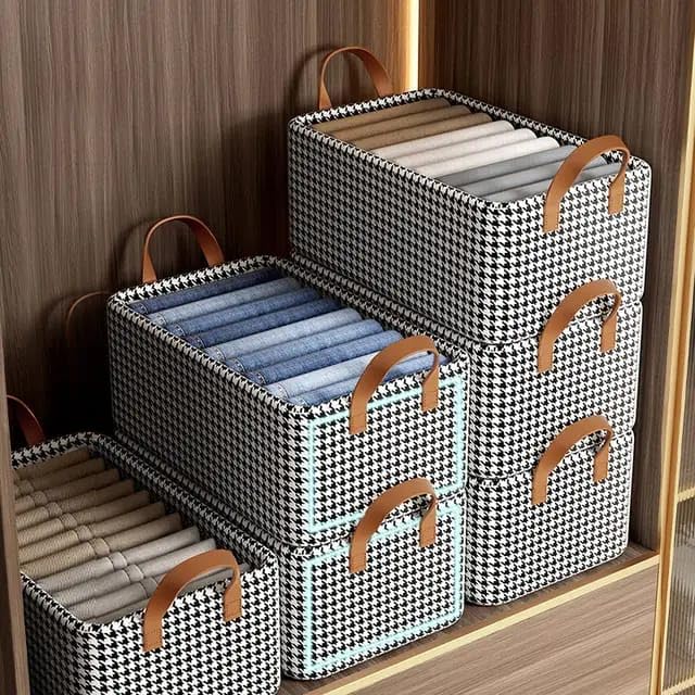 21291 Closet Clothes Organizer with Handle, Fabric Storage Box with Steel Frame Stackable Shelf Storage Baskets Foldable Wardrobe Storage Box for Clothes Jeans Sarees Toys - 30×24×17CM (PACK OF 1)