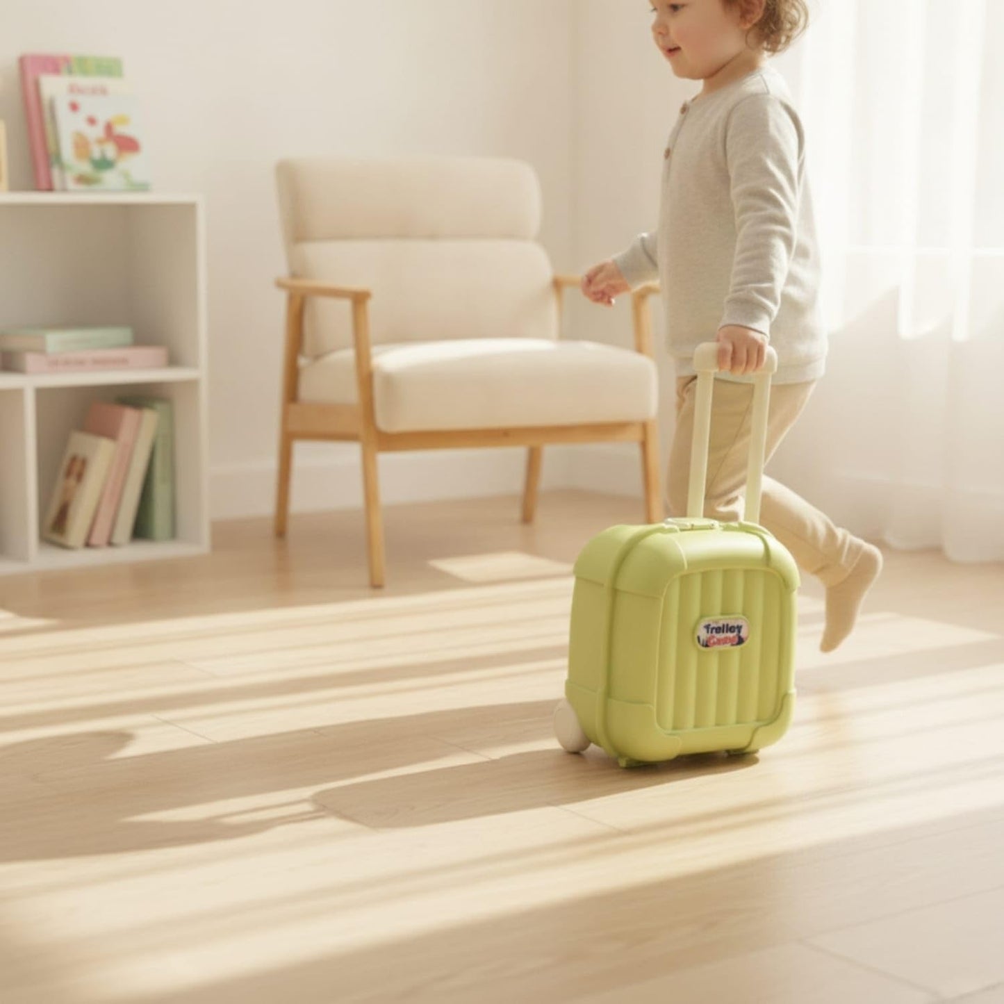 21158 Hard-Shell Suitcase Storage Box Wheeled Toy Storage Box with Wheels Portable Toy Chest with Wheels Sturdy for Children, Toddlers, Playroom, Bedroom