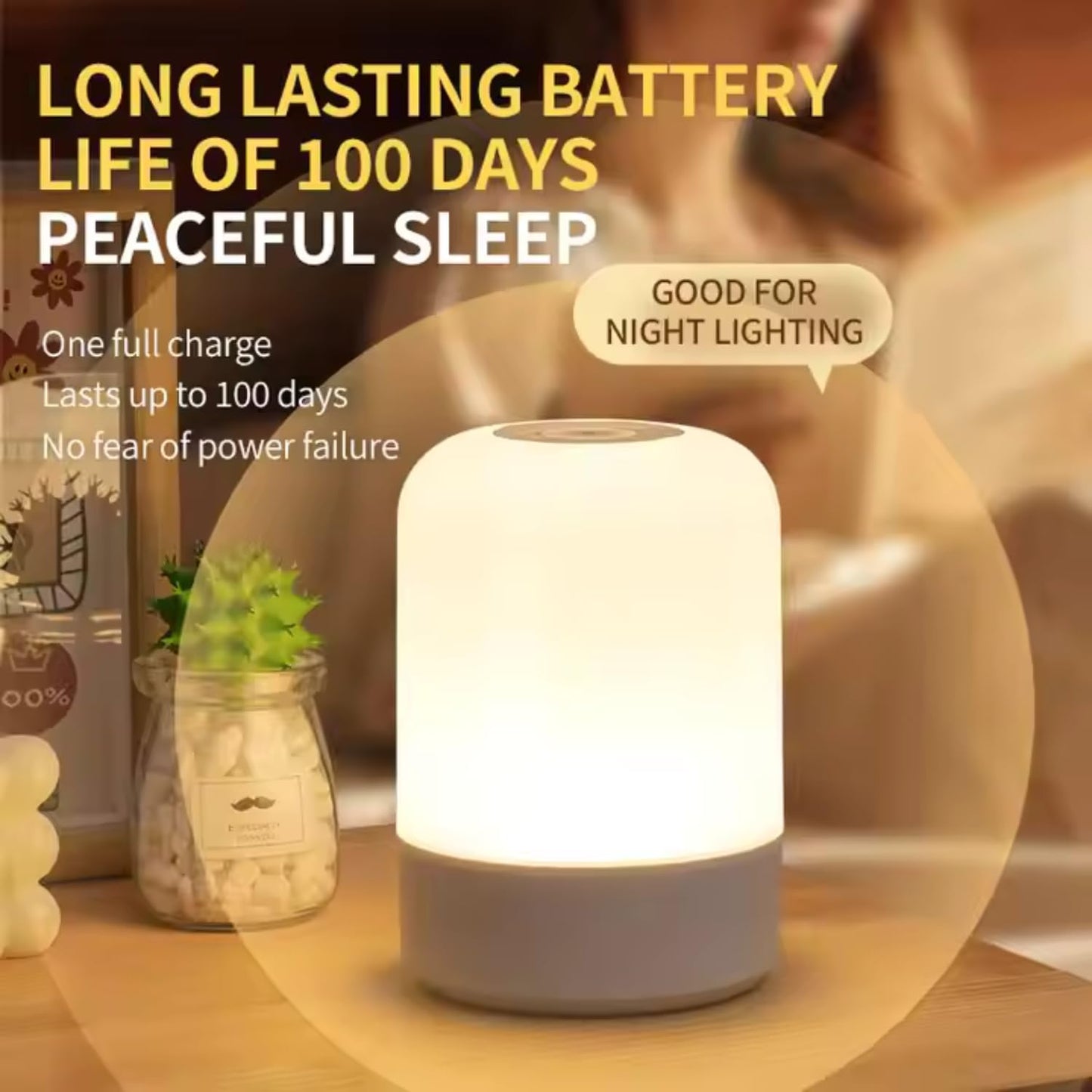 NC-B003 Oval Shaped LED Table Lamp – USB Rechargeable Touch Night Light with 3 Modes
