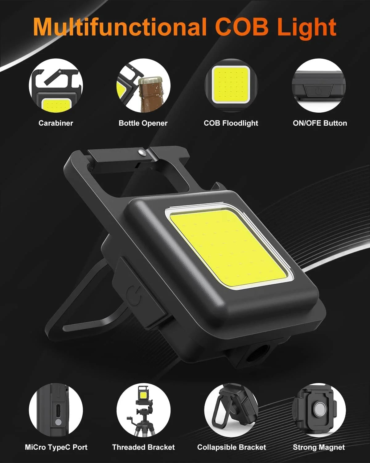 20024 Rechargeable LED Keychain Light, USB Charging, Black