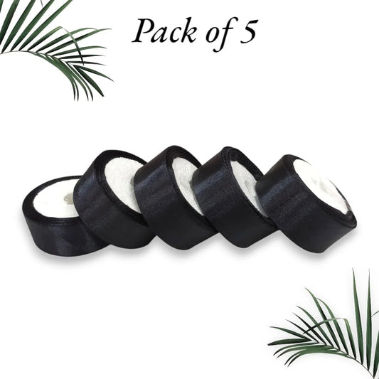 20037 Satin Dark Black Ribbon 1 Inch 10mtr Each Dark Black Satin Ribbon (Pack of 5)
