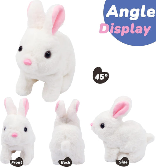 20698 Walking & Talking Rabbit Toy – Realistic Plush Bunny with Sound,Light Hopping Action, Wiggle Ears & Twitch Nose, Soft Electronic Pet Toy for Kids & Babies (White)