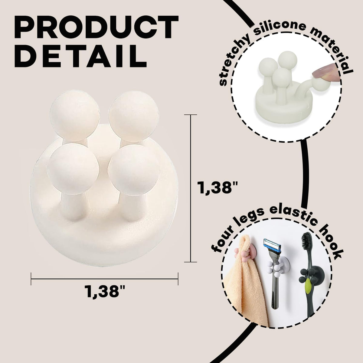 21386 Silicone Toothbrush Holders for Bathrooms - Wall Mounted Shower Razor Holder
