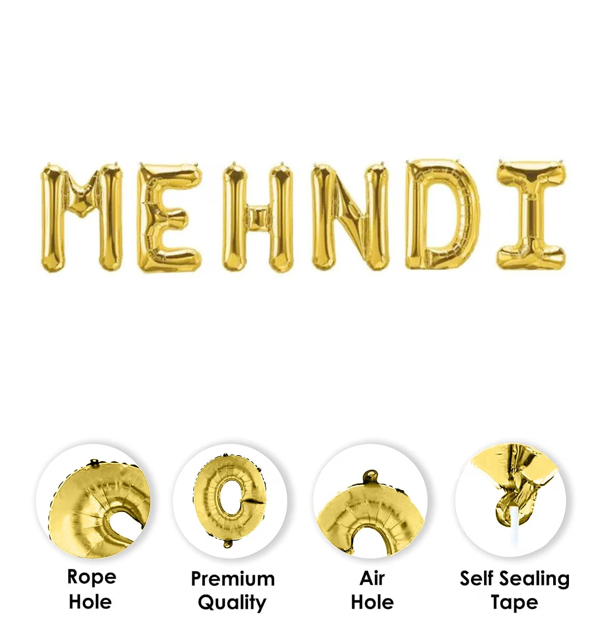 21260 CheersCo Golden MEHNDI Foil Letter Balloon Decoration for Mehndi Ceremony, Wedding Events, Haldi, Engagement Parties, Sangeet, and Pre-Wedding Functions for Boys and Gilrs_