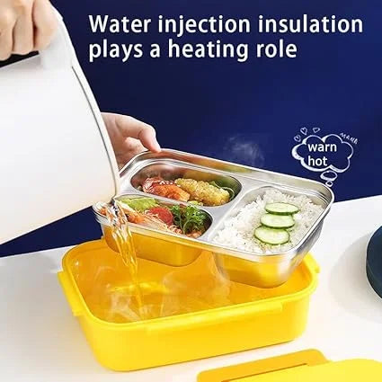 10669 Kids Bento Lunch Box, 316 Stainless Steel, 3-Compartment, Insulated Yellow Duck Design