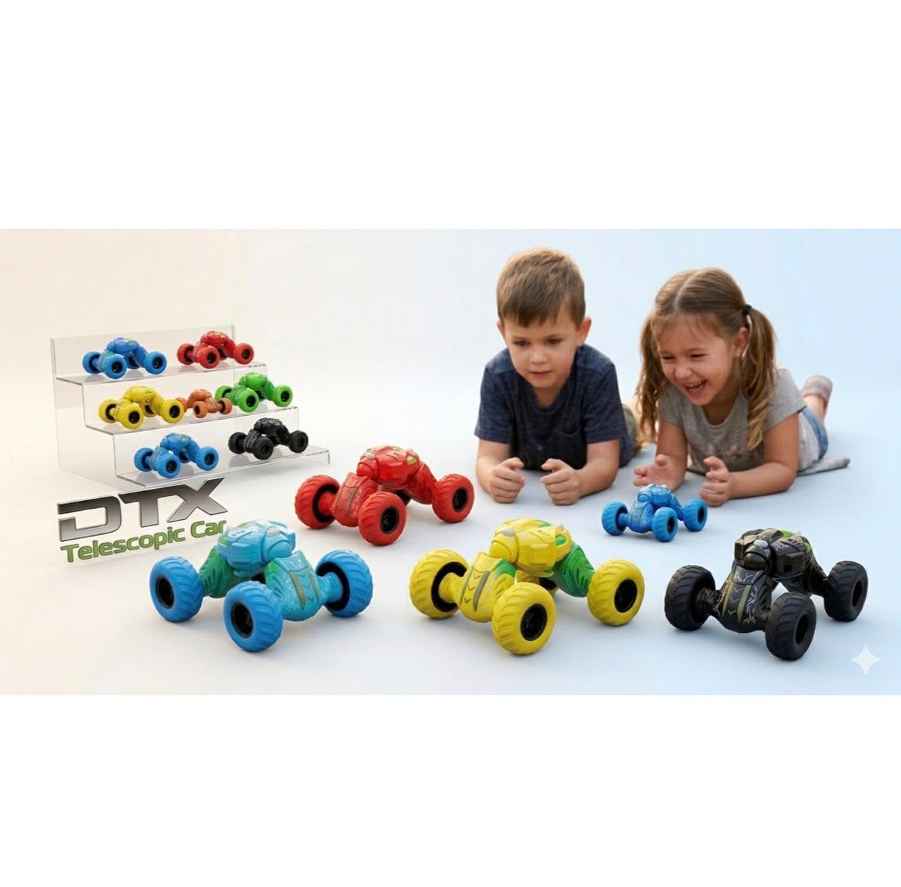 20922 Pull Back Monster Telescopic Stunt Car Toy for Kids 3+ | 360° Flip & Roll Action | Double-Sided Friction Powered Off Road Monster Truck, {Random Colour}