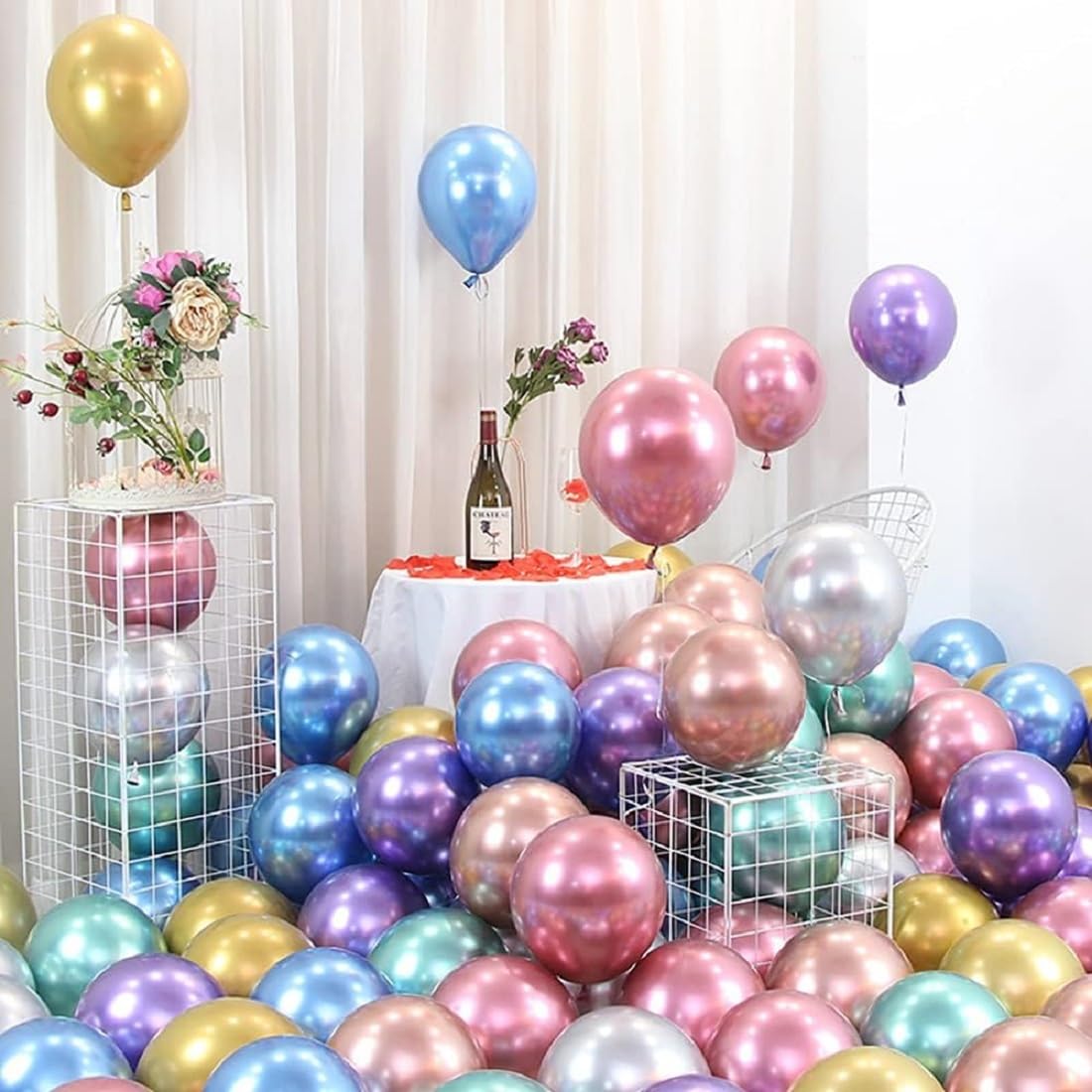 20720 Multi Chrome Balloons, 50pcs  Shiny Multicolour Chrome metallic Balloons for Birthday, Anniversary, Engagement, Wedding, Baby Shower, Festival Party Decorations