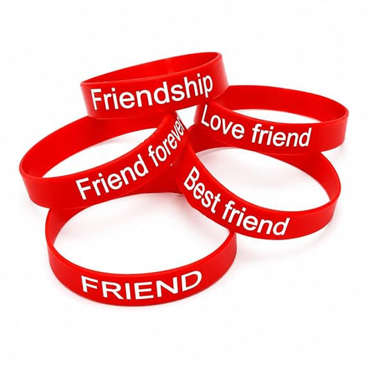 20818 {90 Pcs} Red Silicone Friendship Bands for Kids, Girls & Boys | Motivational Printed Wristbands | Stretchable Rubber Bracelets