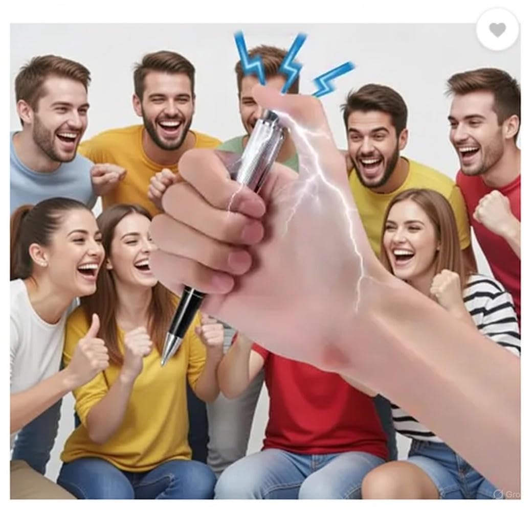 20841 Electric Shock Prank Pen | Harmless Funny Gag Toy Shock Ballpoint Pen | Realistic Silver Black Joke Pen for April Fools, Office Pranks, Parties & Gifts