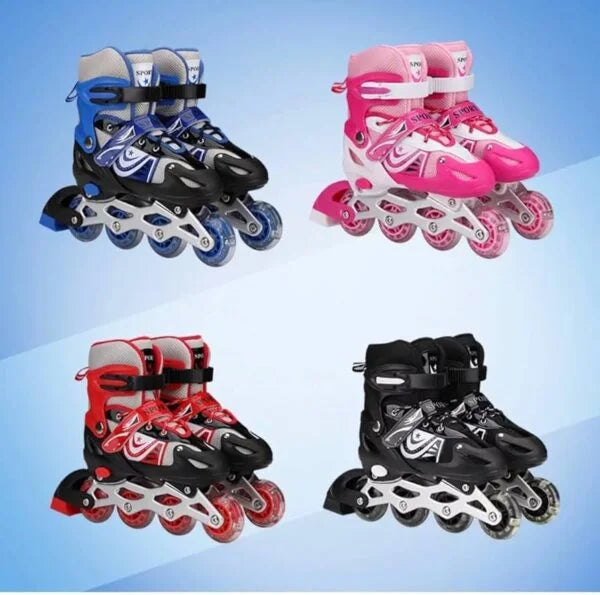 20065 Adult Inline Skates Size Adjustable All Pure Pu Wheels It Has Aluminum Which Is Strong With Led Flash Light On Wheels Age Group 6-14 Years (Multicolor)