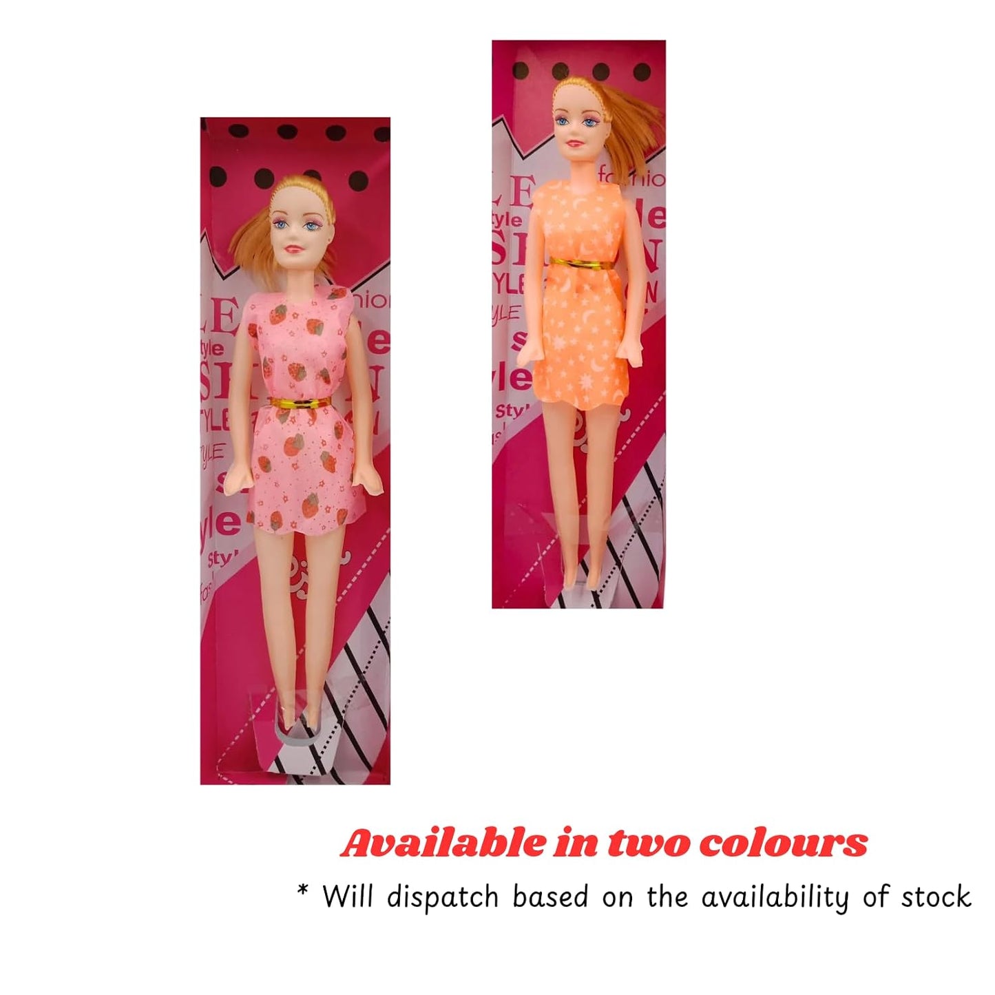 20959 (Pack of 1) Stylish Girl Fashion Doll Toy – Movable Hands & Head, Printed Dress – Gift Toy for Girls(random colour)