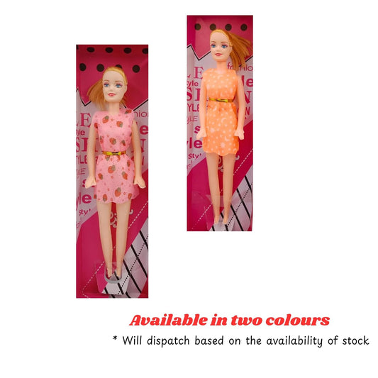20959 (Pack of 1) Stylish Girl Fashion Doll Toy – Movable Hands & Head, Printed Dress – Gift Toy for Girls(random colour)