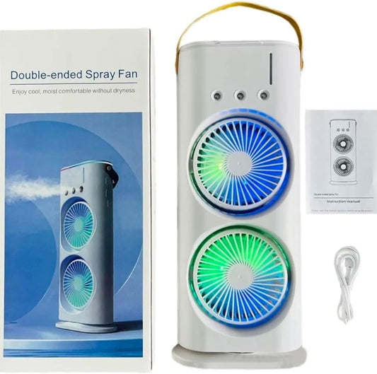 FH-666-2 in 1 Double Ended Spray Mist Fan, 4000mAh USB Rechargeable Rotatable Air Cooler with Water Tank