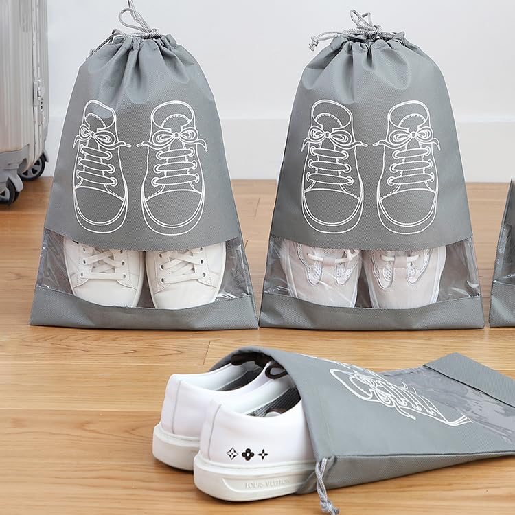 20589 Travel Shoe Bag Non Woven Drawstring Shoes Storage Bag Convenient Dust Cover Grey