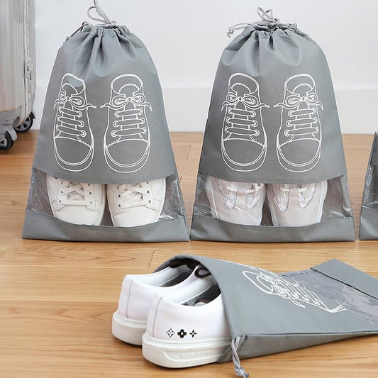20589 Travel Shoe Bag Non Woven Drawstring Shoes Storage Bag Convenient Dust Cover Grey