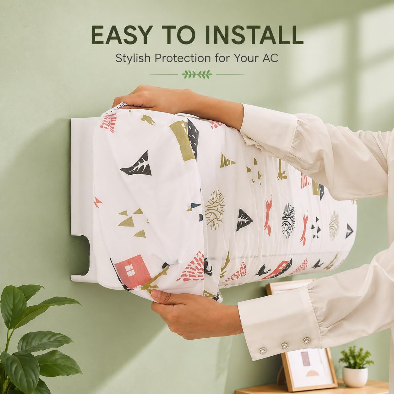 21139 Waterproof Air Conditioner Dust Cover for AC  - Dustproof, Stretchable, Multicolor {Size-110*33*31cm}