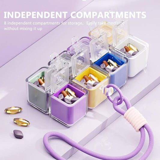 21132 Magnetic Rubik Cube Pill Box Keychain – 8-Compartment Portable Medicine Organizer | Moisture-Proof Mini Travel Pill Holder with Secure Magnetic Lock & Key Ring for Tablets, Fish Oil & Supplements