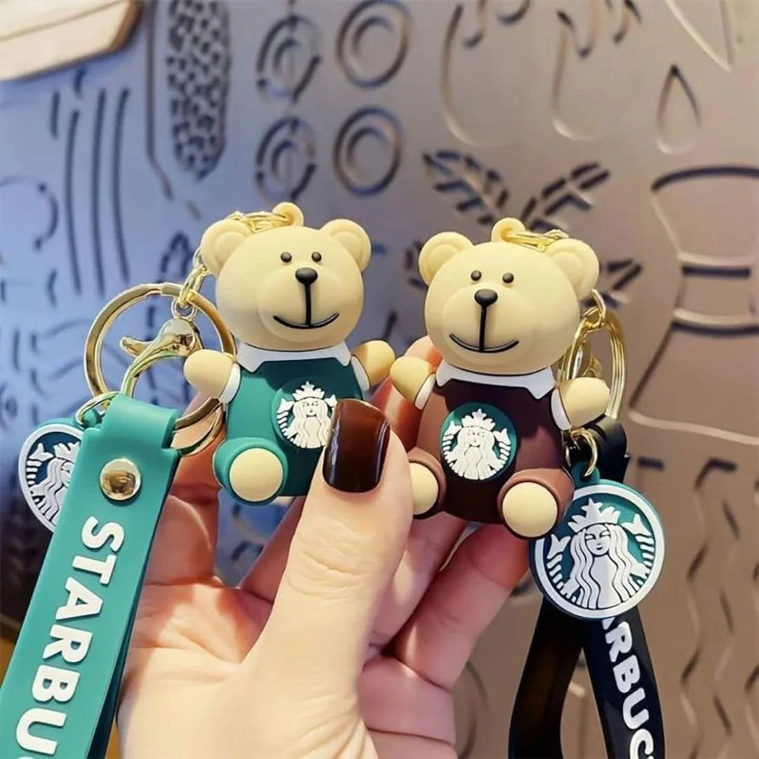 20018 Starbucks teddy bear 3d keychain for men girls boys bike bag