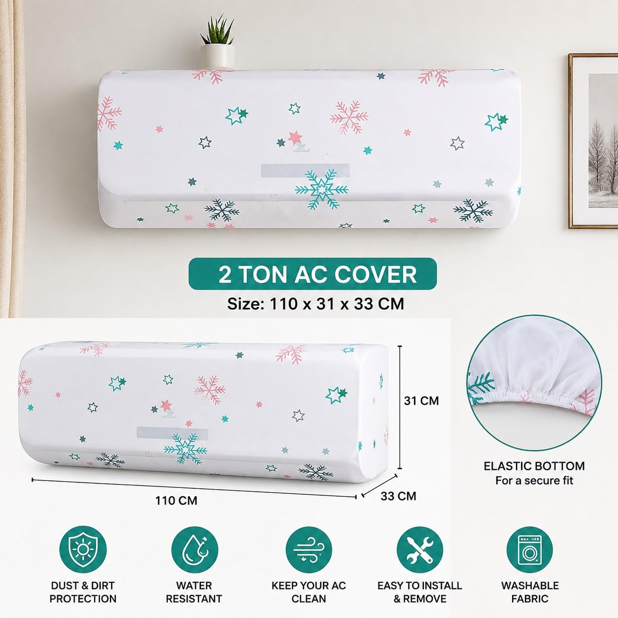 21139 Waterproof Air Conditioner Dust Cover for AC  - Dustproof, Stretchable, Multicolor {Size-110*33*31cm}