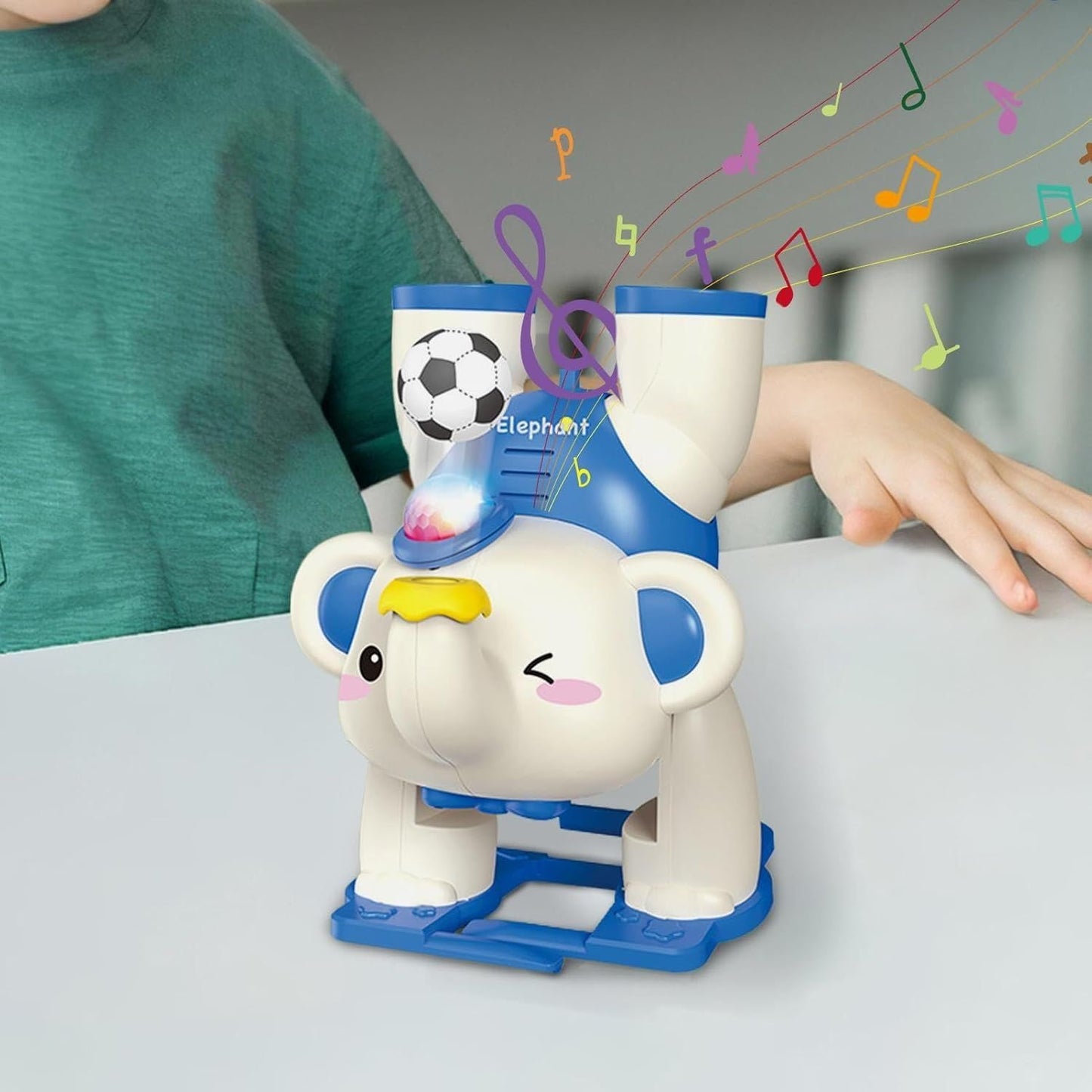 677B Musical Elephant Toy with Blowing Ball, Light & Sound, Battery Operated, Colorful Lights, Fun Sound Effects {Multicolor}