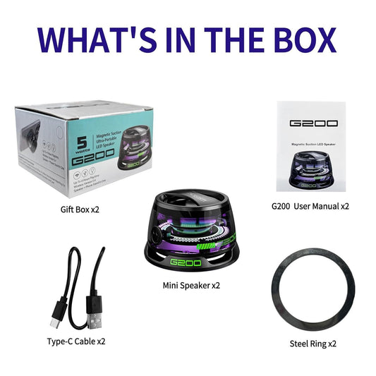 G200 Magnetic Bluetooth Speaker with RGB Lights Portable Mini Wireless 3D Surround Sound Waterproof Pocket Size Multifunctional 2 in 1 Phone Stand for iPhone, Android