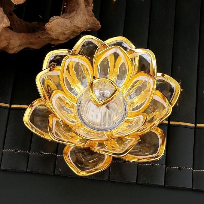10300 Lotus LED Tea Light Candles | Battery-Operated | Flameless & Smokeless | Multicolor Acrylic Design | Home Décor,Wedding, Festival {Golden}