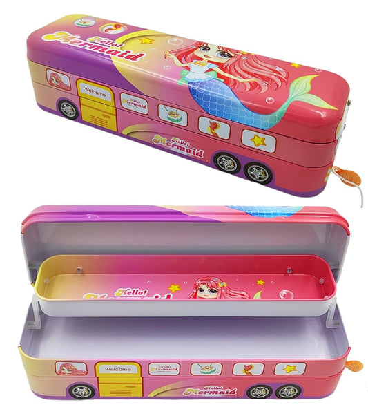B-567-28 Random Design School Bus Metal Pencil Box for Kids