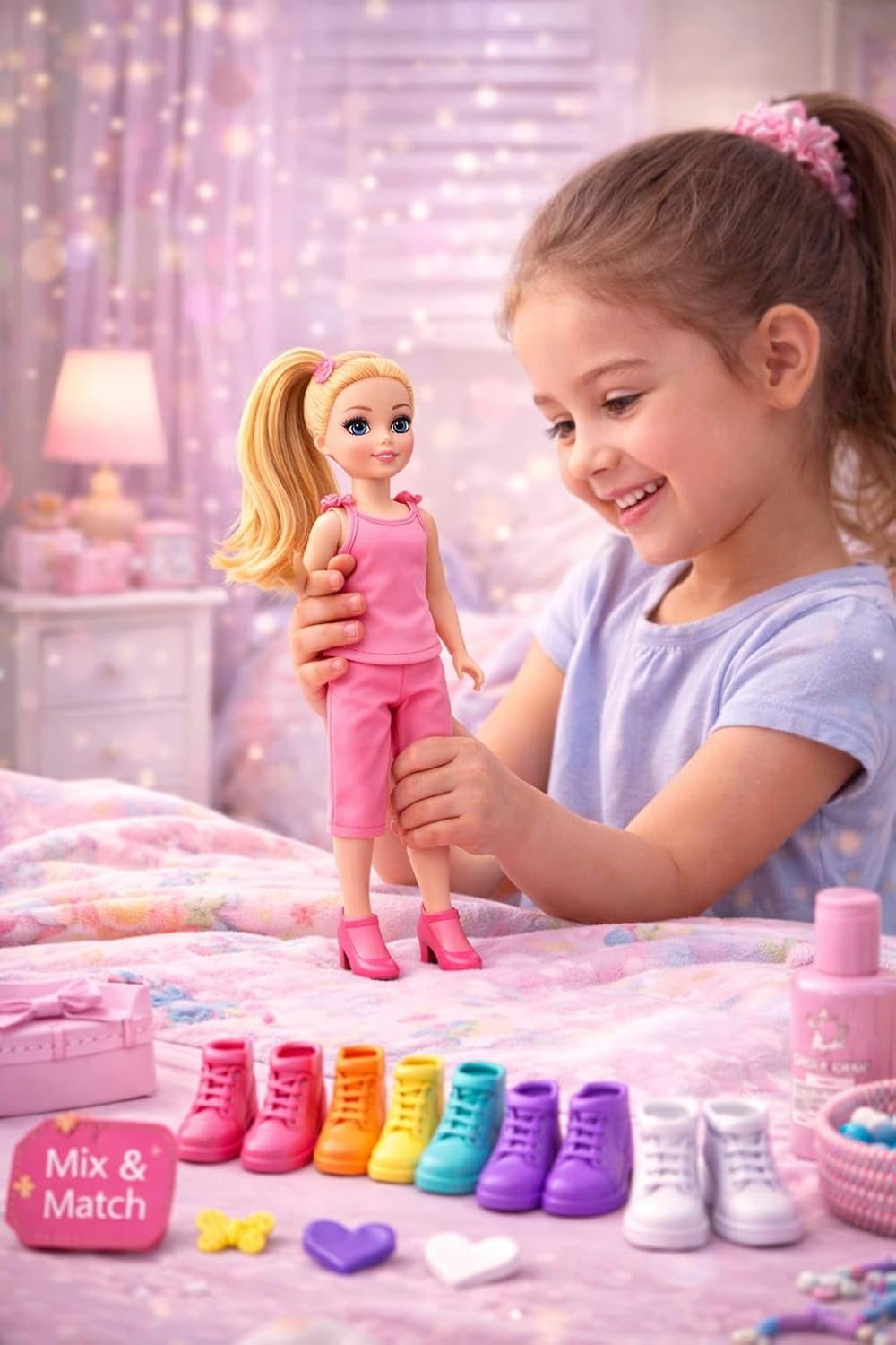 YHY368-87 Cute Fashion Doll Set with Colorful Shoes and Beauty Accessories, Mix and Match Style, for Girls