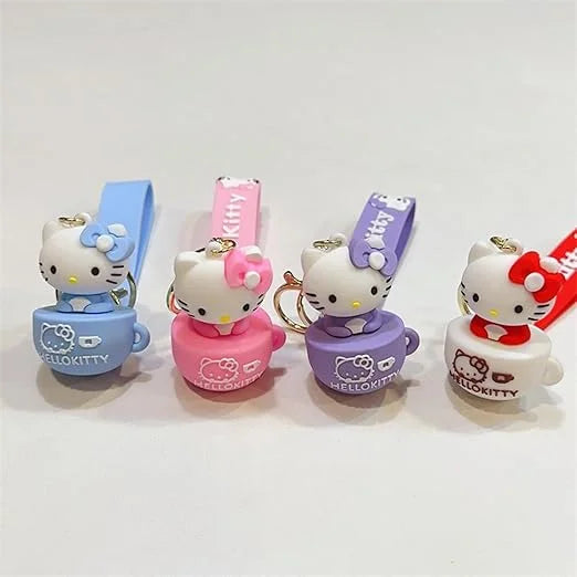 20015 Cute Hello Kitty Inside OF Cup Lanyard Rubber Multicolour Keychain {Random Color}