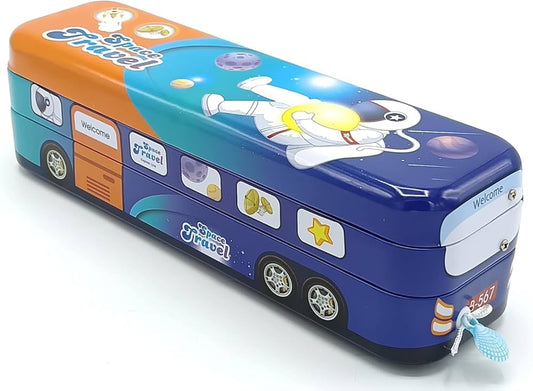 B-567-28 Random Design School Bus Metal Pencil Box for Kids