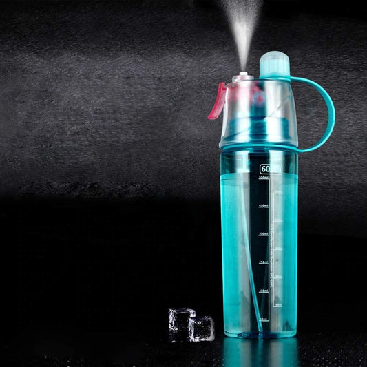 8520 2-in-1 Mist & Drink Water Bottle, 600ml Sports Spray Bottle with Straw, Leak-Proof, BPA-Free, Dishwasher Safe, Durable Sipper for Gym, Cycling, Outdoors, Cool Summer Hydration (RANDOM COLOUR)