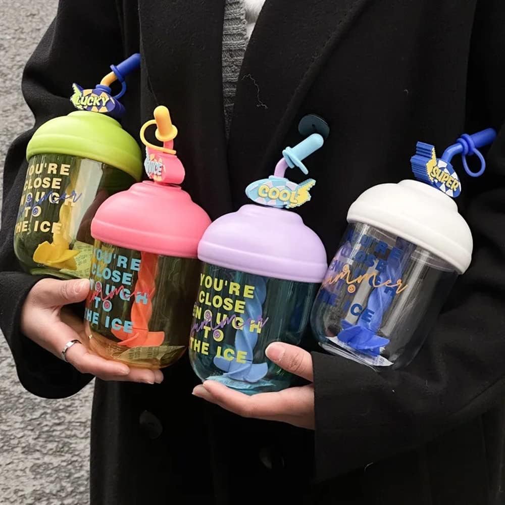 10062 Lucky Water Bottle with Straw for School Kids, Quirky Quote Water Bottle With Stirer | Straw Sipper