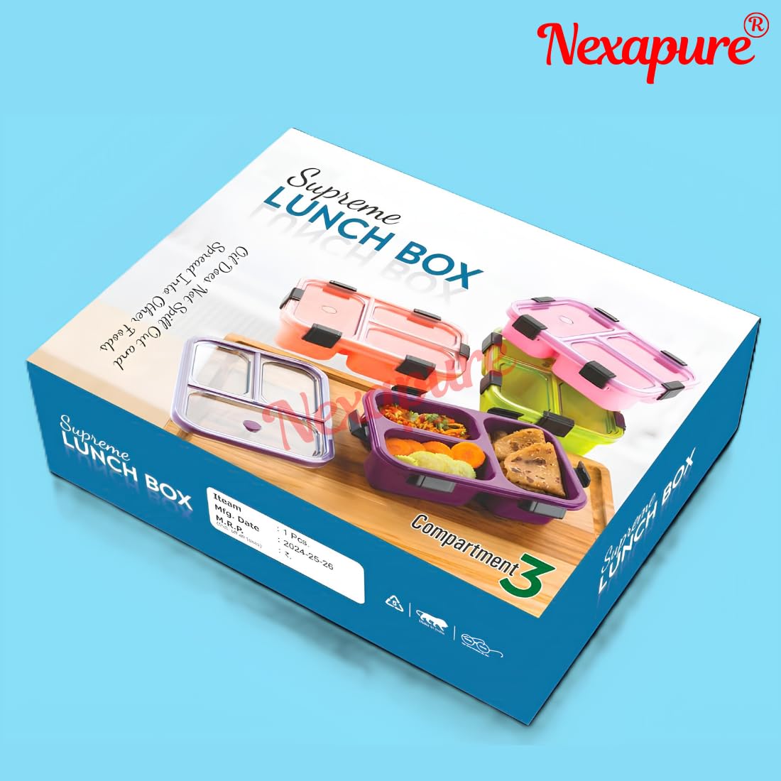 10512 3 Compartment Transparent Lid Tiffin Lunch Box | Silicone Seal Ring | For Kids And Adults Office Women And Men