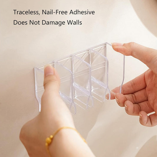21374 Wall Mounted Cosmetic Organizer, 4-Grid Storage Caddy for Bathroom, No-Drill Plastic Storage Rack for Skincare, Toothpaste, Hand Cream, Stationery