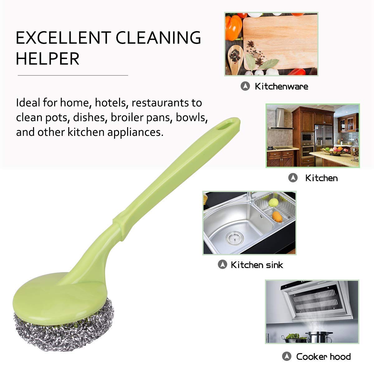 20973 Stainless Steel Scrubbers with Handle - 1 Handles + 3 Scrubber - Cleaning Ball Utensil Metal Scrubber Scouring Pads Ball for Pot, Pan, Dish Wash, Cleaning Rust, Dirty Cleaner {Muticolor}
