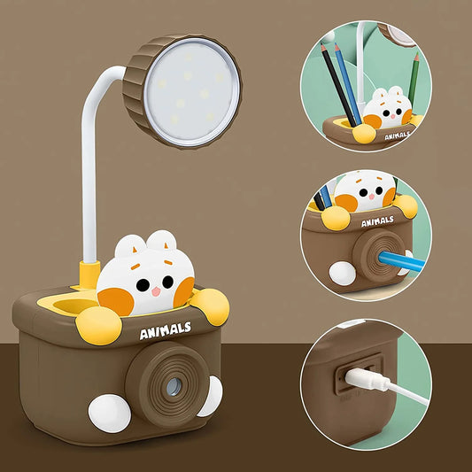 8051 Table Lamp Desk Lamp Rechargeable with Pen Holder & Sharpener, Study Desk Light for Study