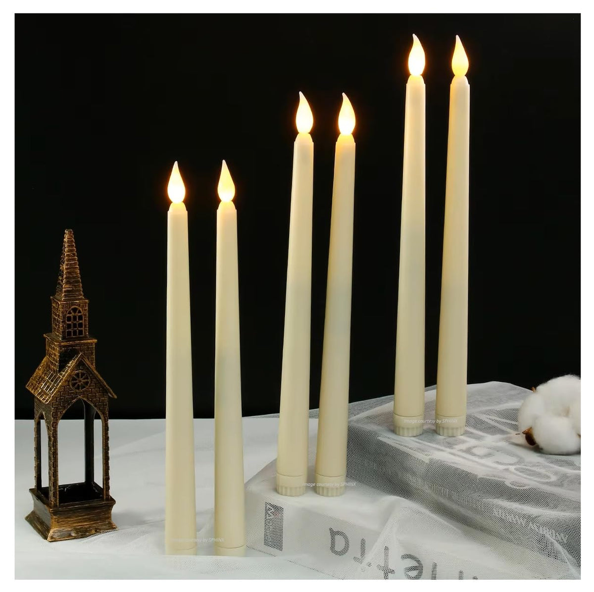 21276 [PACK OF 12] SPHINX Flameless LED Taper Candles for Home Decoration,Table Centerpiece,Dinner,Diwali,Wedding,Church,Festival,Party Decor,Steady Flame Look,Battery Not Included