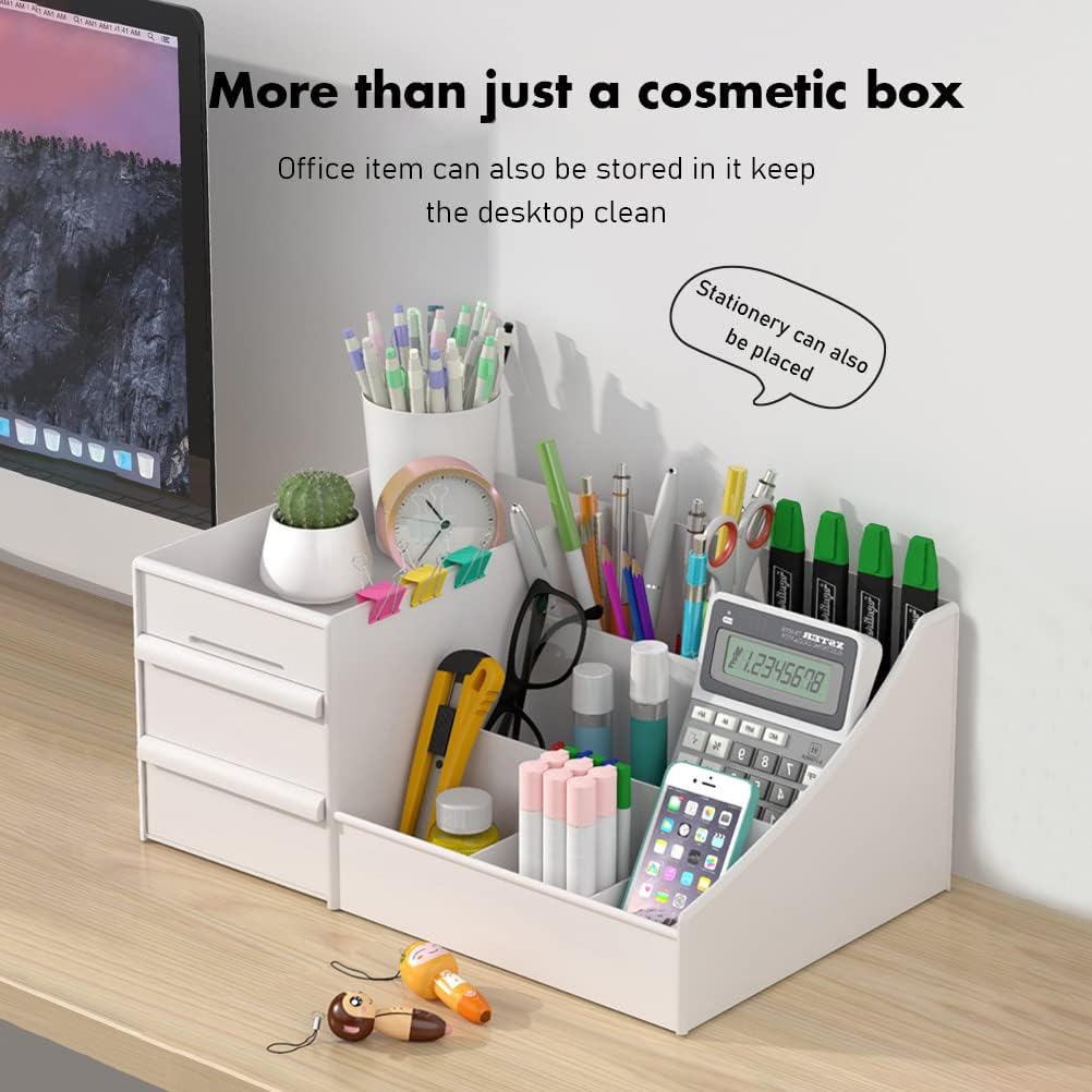 10393 Cosmetic Organizer Box Drawers Storage Plastic Stationary Box | Make Up Organiser for Women (White)